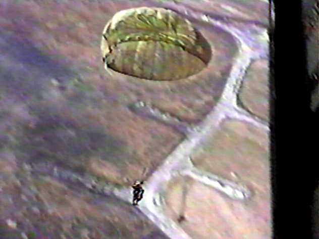 Team leader with ATB in bag, M1950 weapons case under MC1-1B steerable round canopy